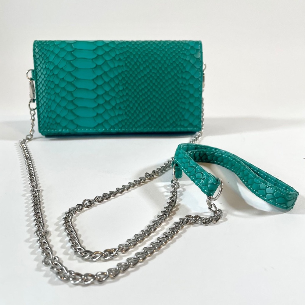 Turquoise Crocodile Print Textured Leather Convertible Women's Purse